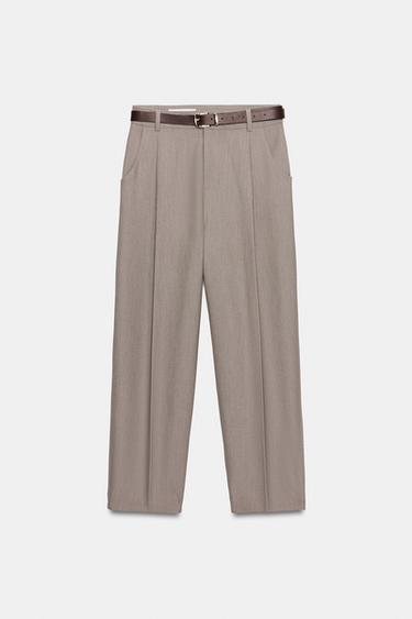 PANTALON 7/8 AVEC CEINTURE - Marron clair de Zara