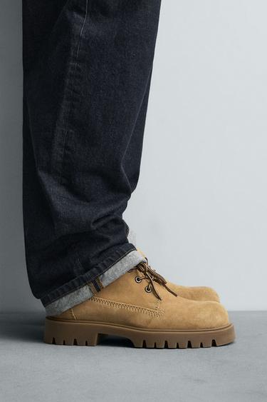 LEATHER CHUNKY BOOTS - Beige by Zara - Image 0