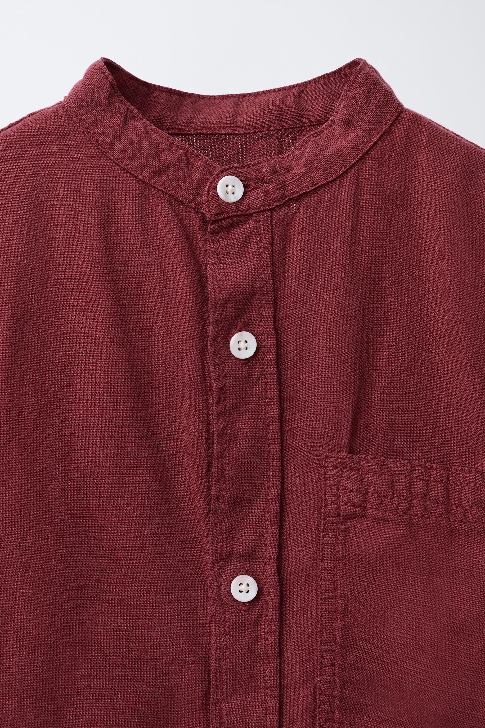 LINEN BLEND MANDARIN COLLAR SHIRT