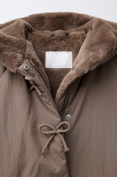 MANTEAU MATELASSÉ DÉPERLANT À LACETS - Marron / Taupe de Zara - Image 4