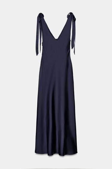 ROBE MIDI SATINÉE À NŒUDS - Bleu marine de Zara - Image 7