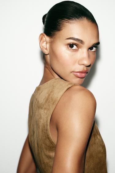 FAUX SUEDE TOP - Mid-camel by Zara - Image 3