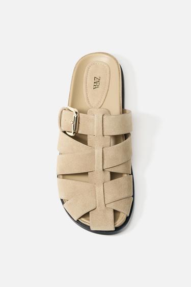 Zara SUEDE FISHERMAN SANDALS - Sandy Brown