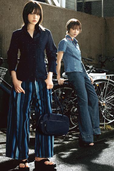 ZW COLLECTION ミッドライズ ストライプ キュロットデニムパンツブルーZaraのZW COLLECTION ミッドライズ ストライプ キュロットデニムパンツ - ブルー 