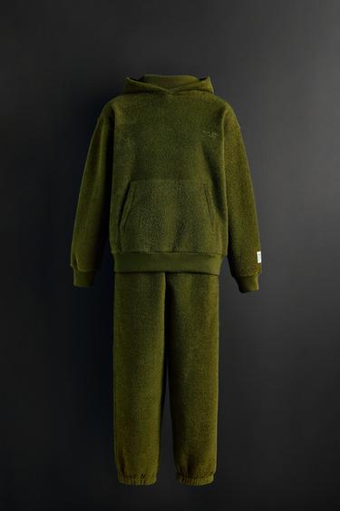 Zara HOODIE SWEATSHIRT AND JOGGER PANTS SET WITH LABEL TEXTURE - Green