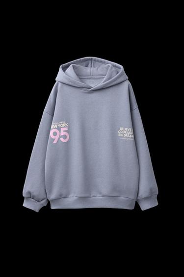 Zara STRIPED HOODIE SWEATSHIRT - Mid-blue