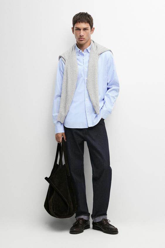 Camisa regular fit rayas 100% algodón - Raya verde de Zara - Imagen 0