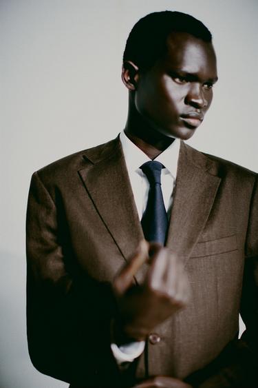 100% LINEN SUIT BLAZER - Dark brown by Zara