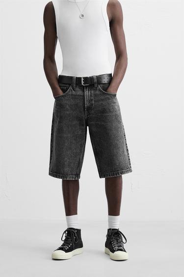 BAGGY FIT DENIM BERMUDAS - Charcoal by Zara