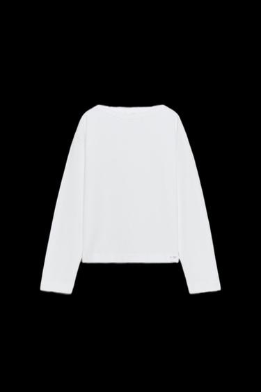 CAMISETA CUELLO BARCO ETIQUETA - Blanco de Zara - Imagen 0