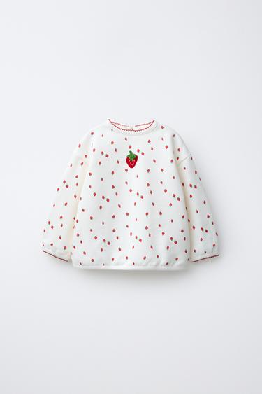 سويت شيرت بطبعة فراولة - أبيض مكسور by Zara