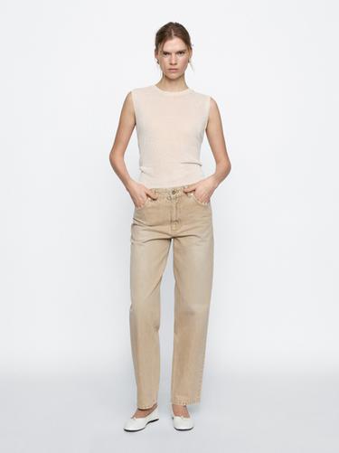 Zara High-waist relaxed fit barrel jeans - Tan marl - Image 0