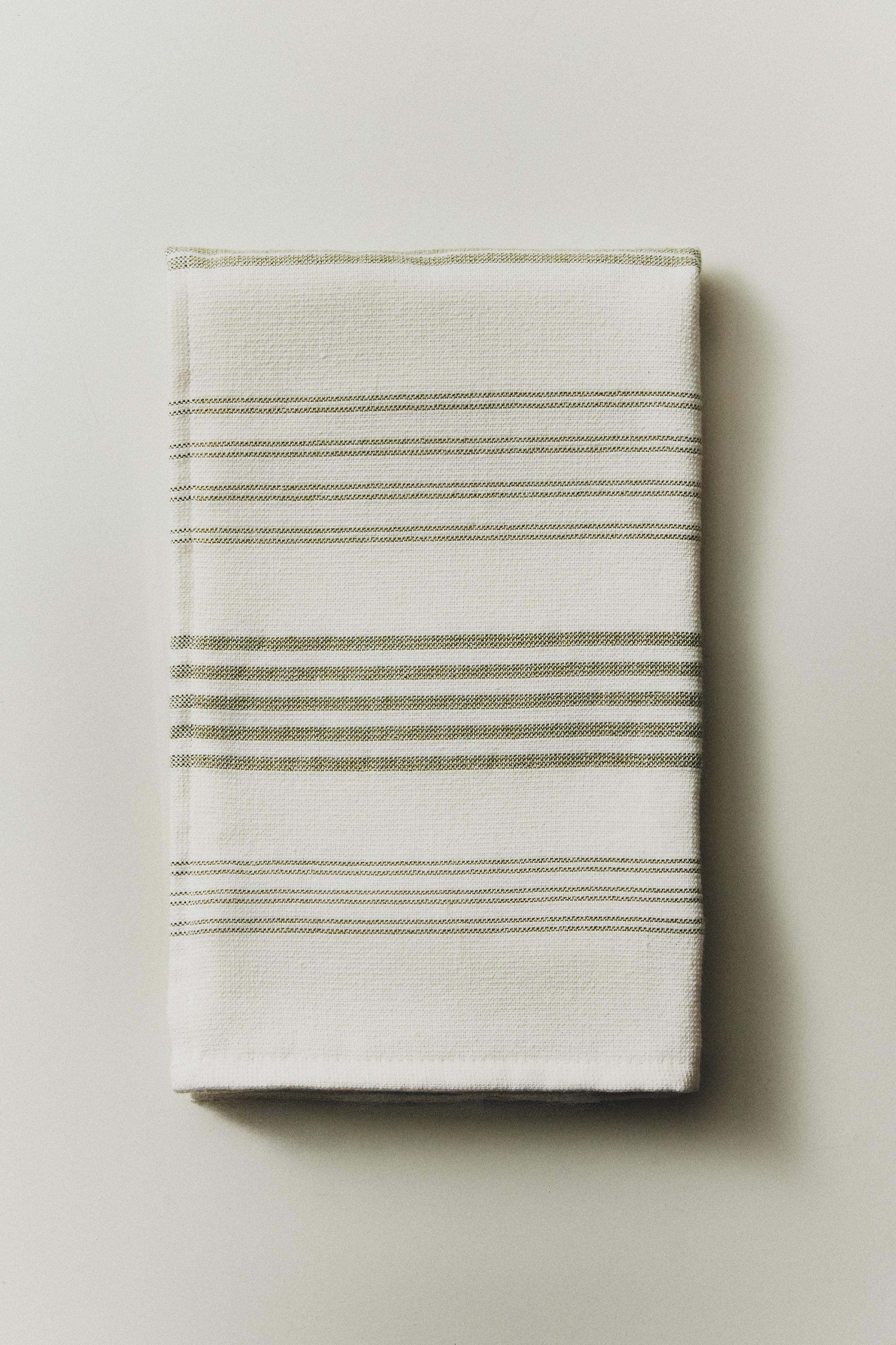 STRIPED COTTON TERRYCLOTH KITCHEN TOWEL — Green