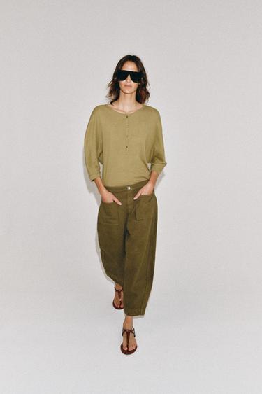ZW COLLECTION BARREL TROUSERS - Khaki by Zara