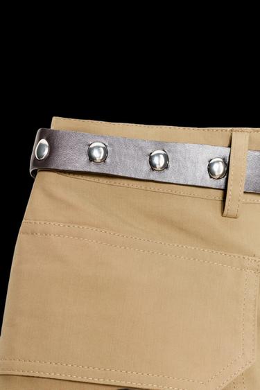 Zara CARGO MINI SKIRT WITH BELT - Mid-camel