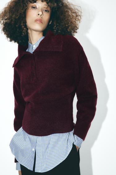 POLO COLLAR KNIT SWEATER - Burgundy by Zara - Image 0