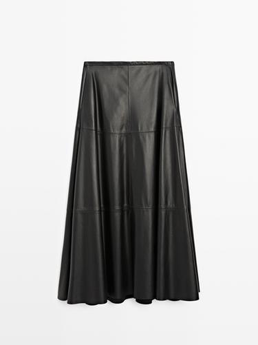 Jupe longue ample en cuir nappa - LIMITED - Noir de Zara