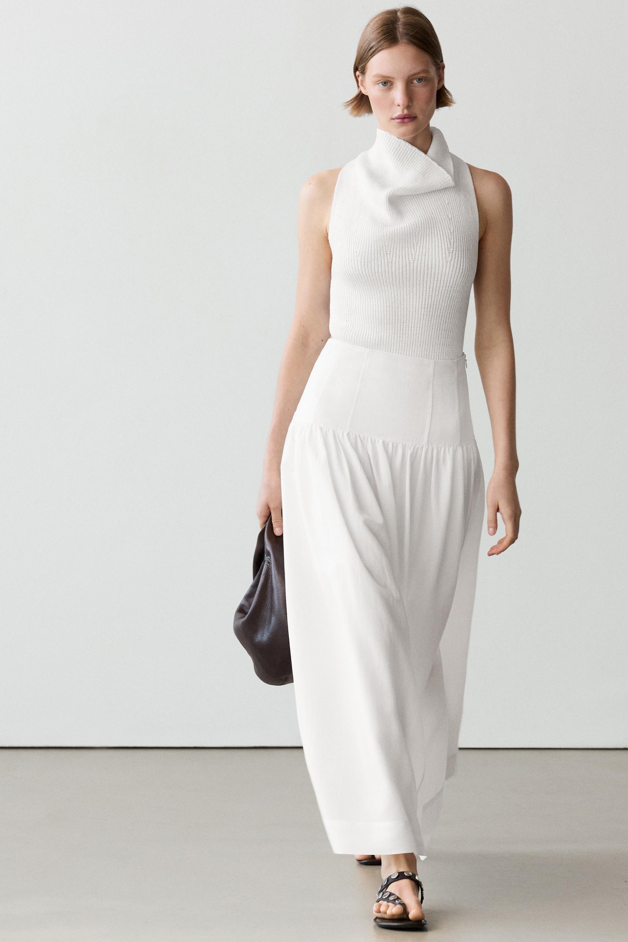 Midi skirt with yoke detail — White