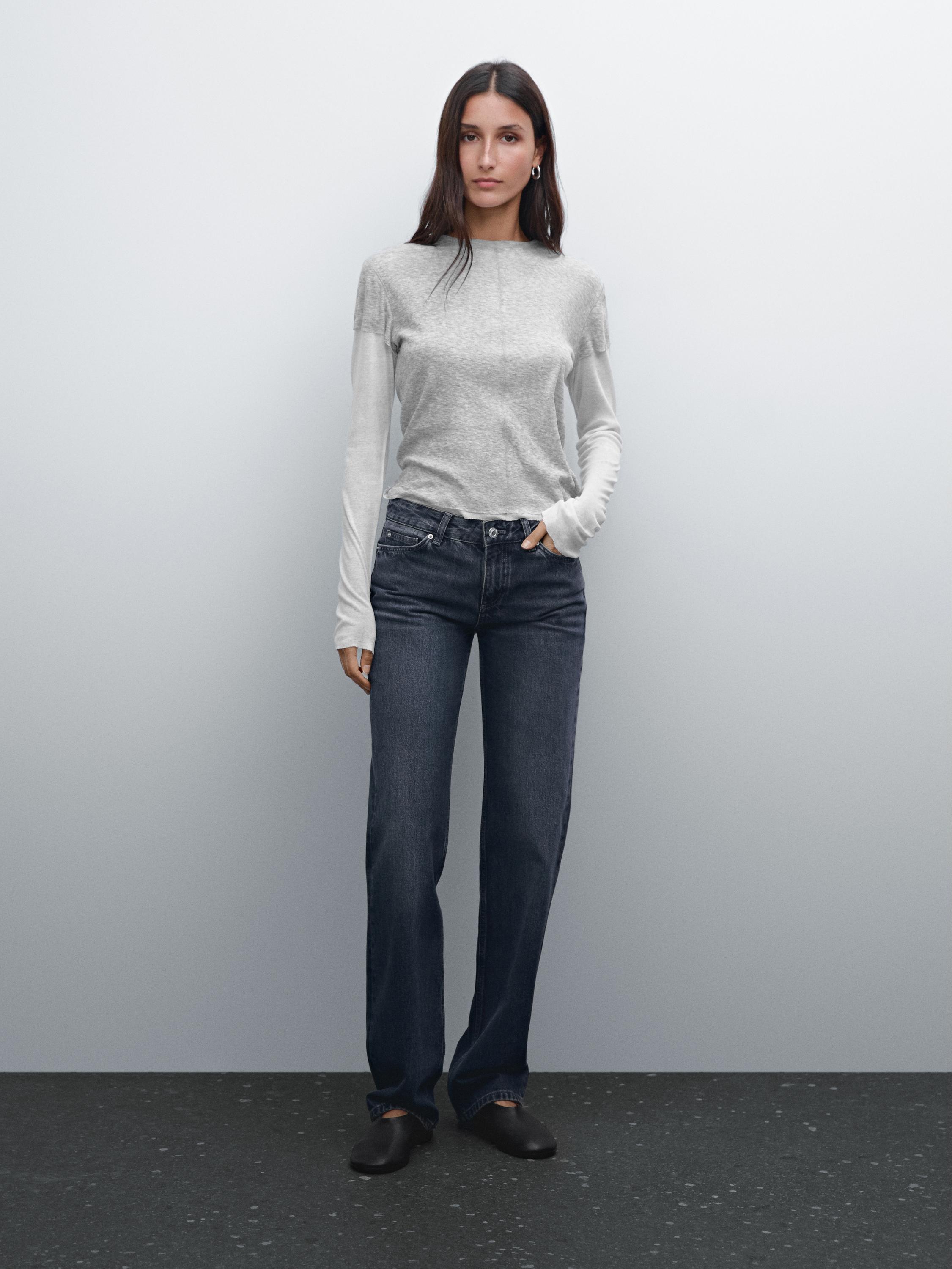 Double-layer cotton blend T-shirt - Gray marl | ZARA United