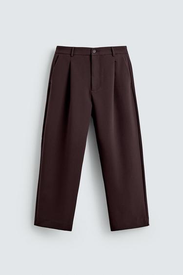 Zara RELAXED FIT PLEATED PANTS - Maroon