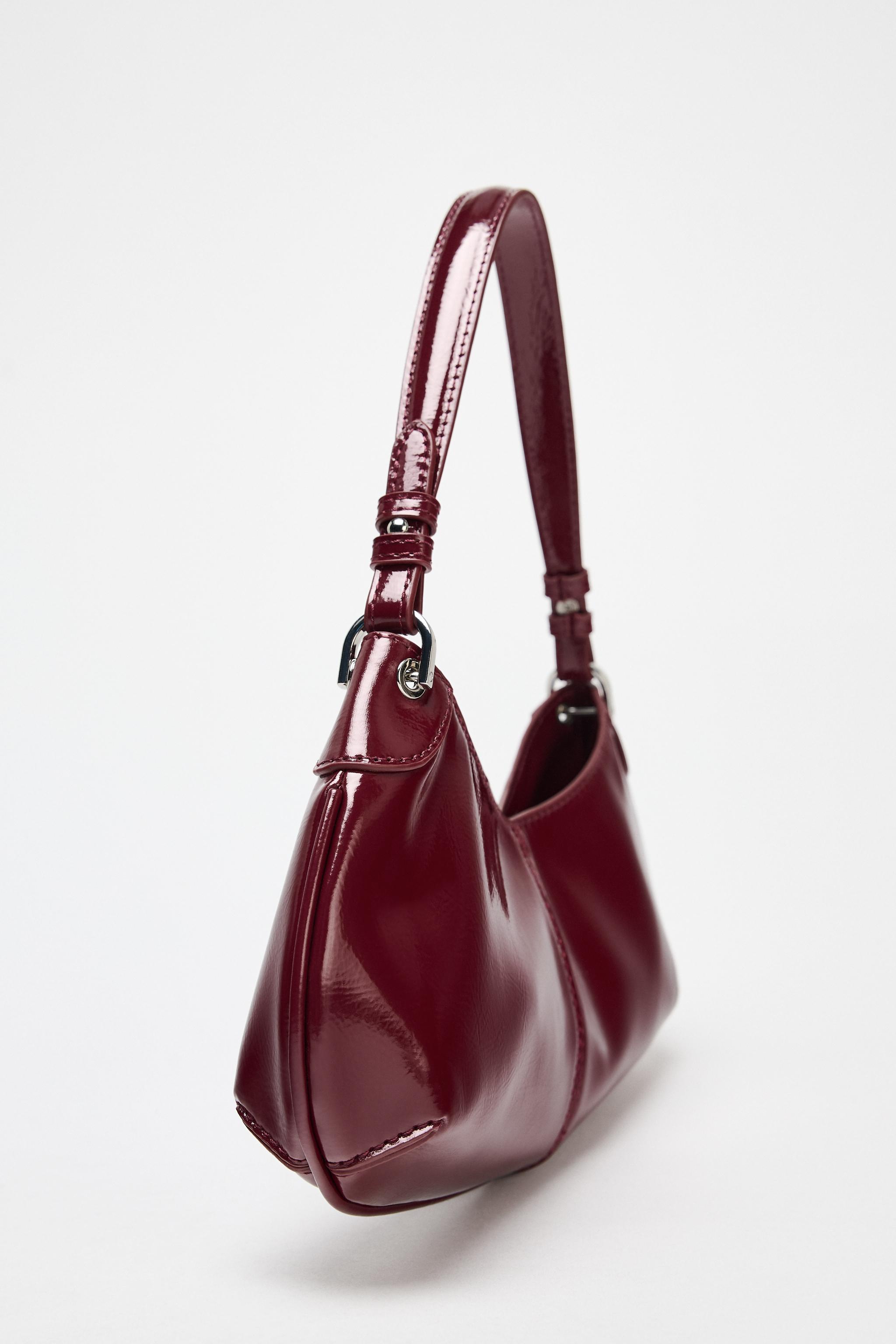 FAUX PATENT LEATHER FINISH SHOULDER BAG - Red | ZARA United