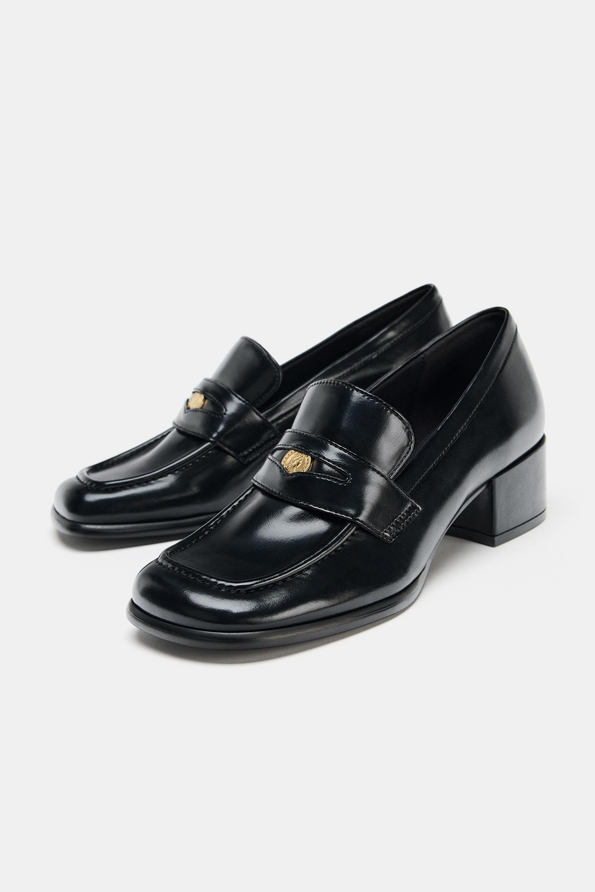 ひかる✩プロフ必読DIANTE ロゴプレートブラックローファー メタルディテール付きブロックヒールローファー - ブラック | ZARA