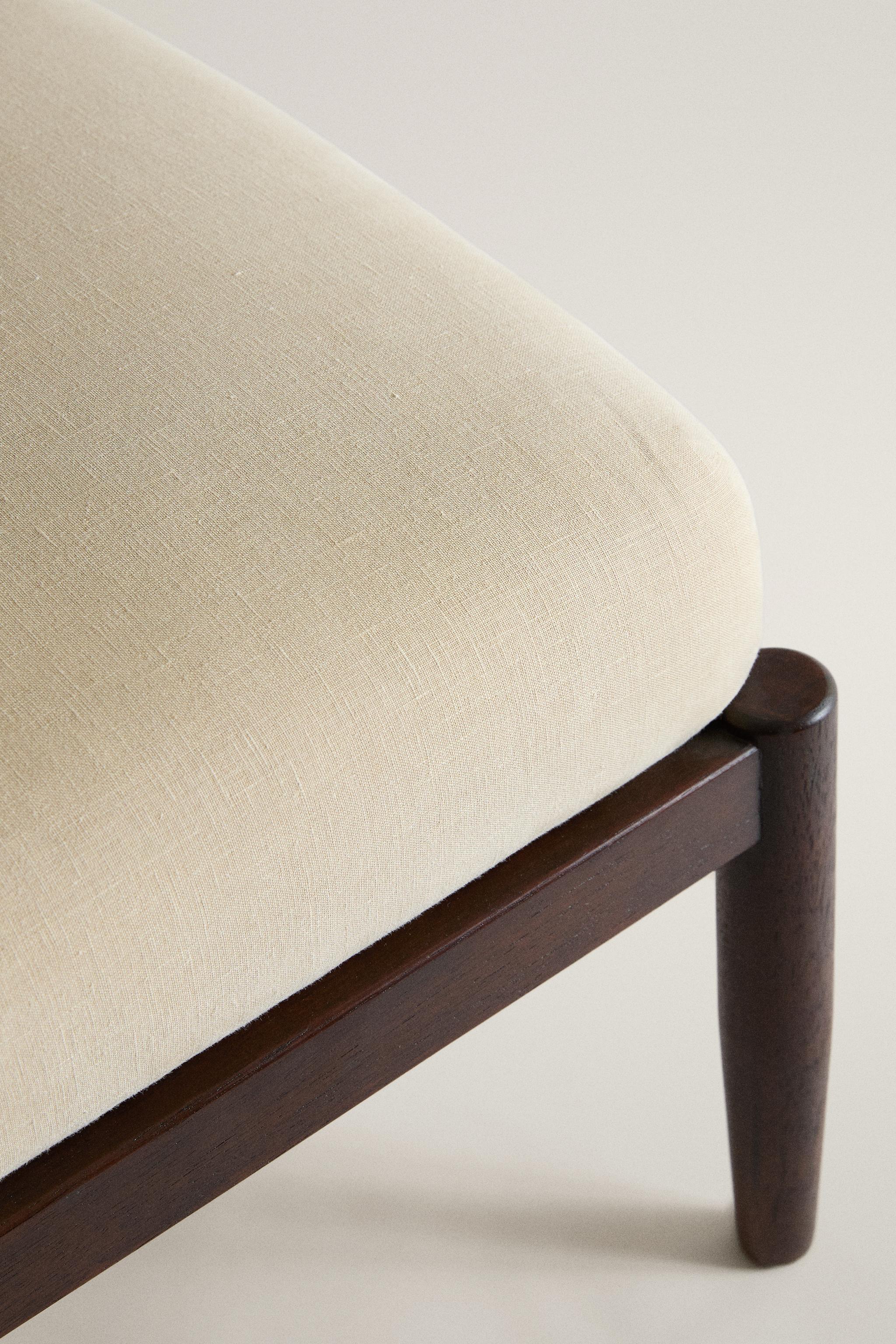WOOD AND LINEN FOOTREST STOOL