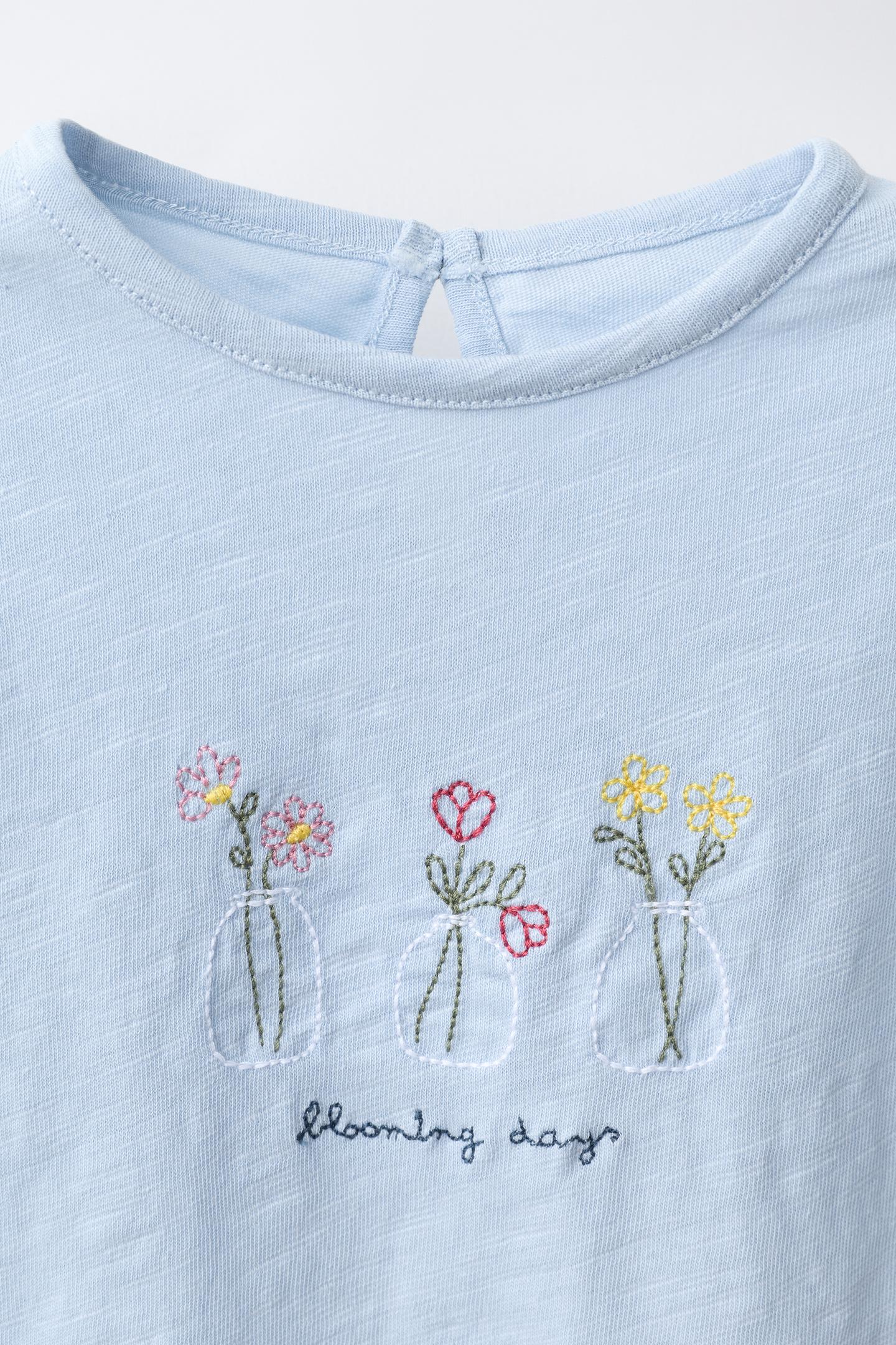 Детская футболка Zara Floral Embroidered, цвет: Голубоватый — фото 3