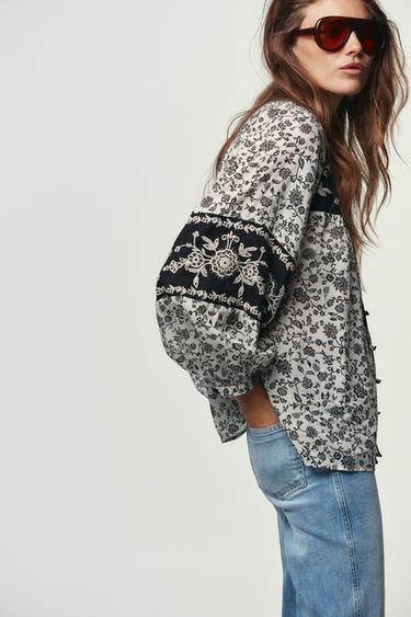 FLORAL PRINT BEADED EMBROIDERED BLOUSE - Multicoloured by Zara - Image 2