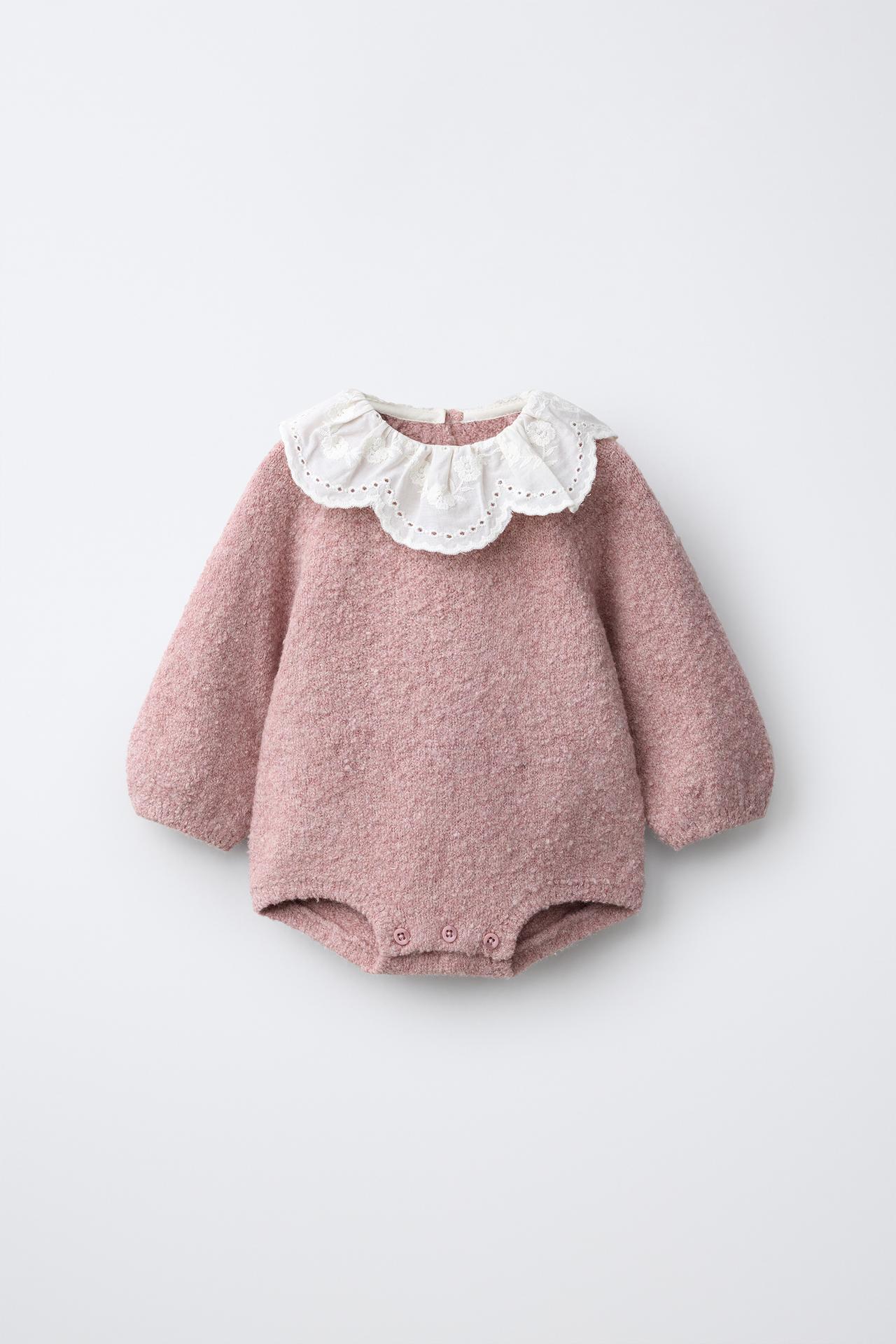 KNIT PETER PAN COLLAR BODYSUIT — Light pink