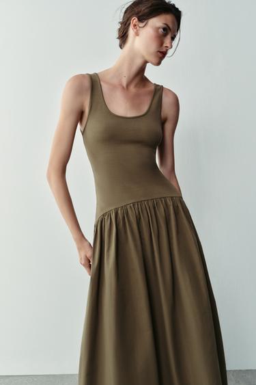 Zara COMBINED STRAP DRESS - Dark khaki