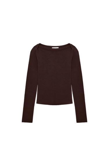 CAMISETA MANGA LARGA - Marrón oscuro de Zara