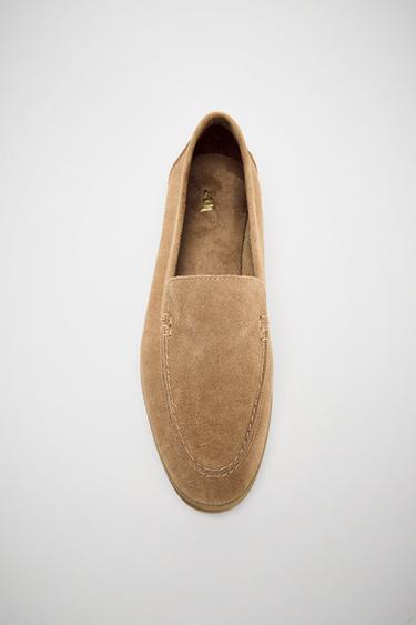FLAT SPLIT SUEDE LOAFERS - Sand Brown by Zara