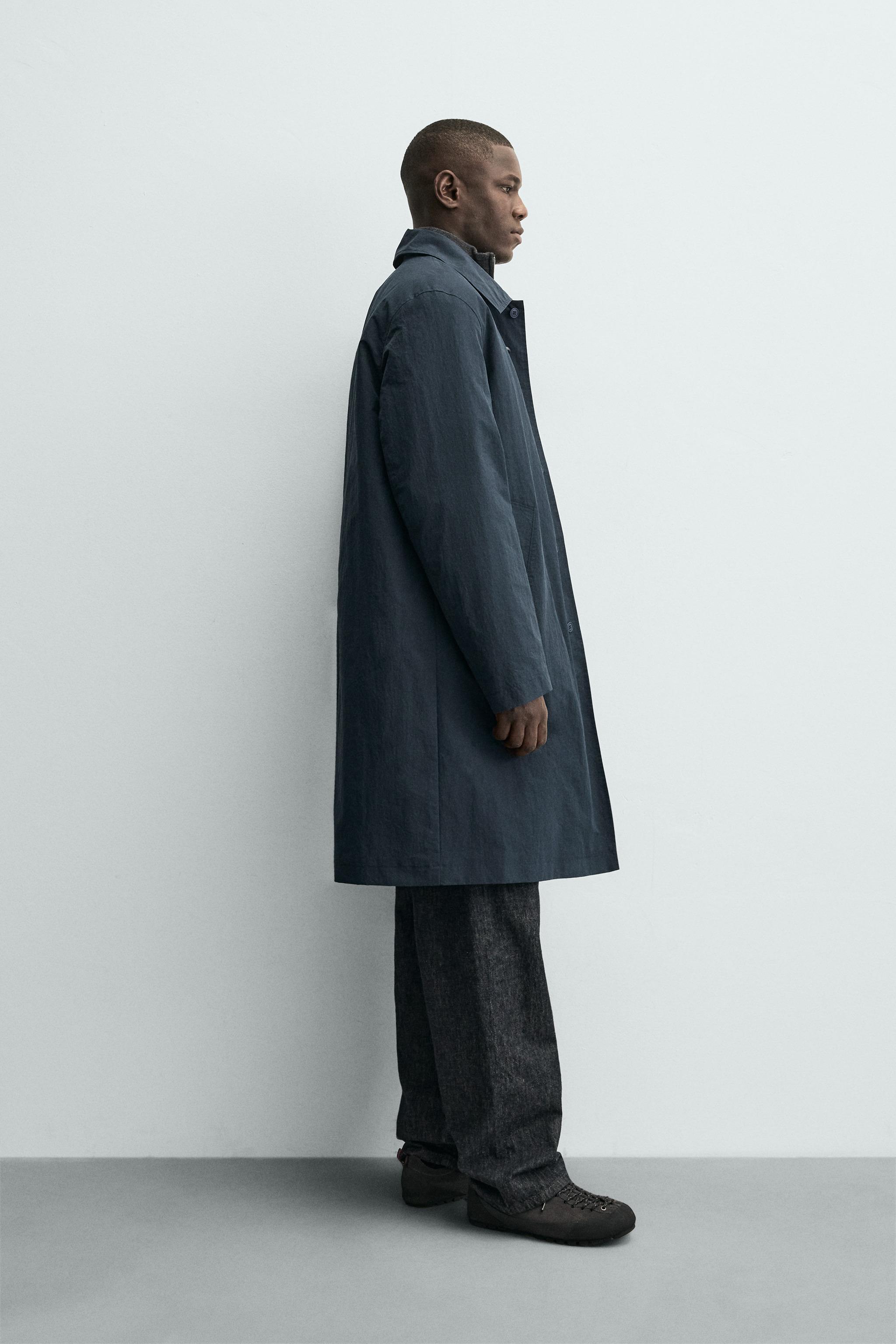 QUILTED TECHNICAL TRENCH COAT WITH FIREMAN CLASP - Navy blue