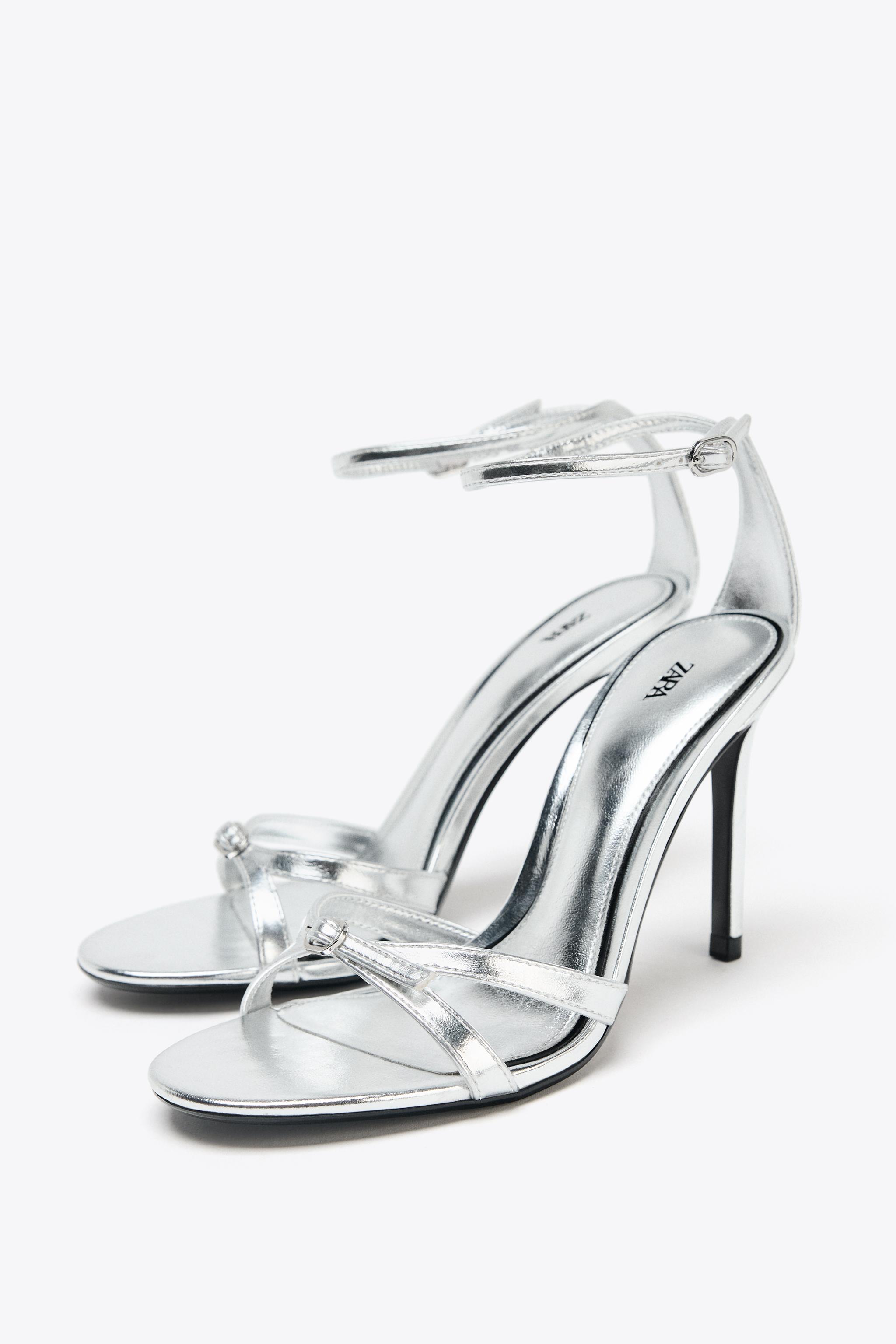 h♡　10枚 METALLIC EFFECT HIGH-HEEL SANDALS - Silver | ZARA United States