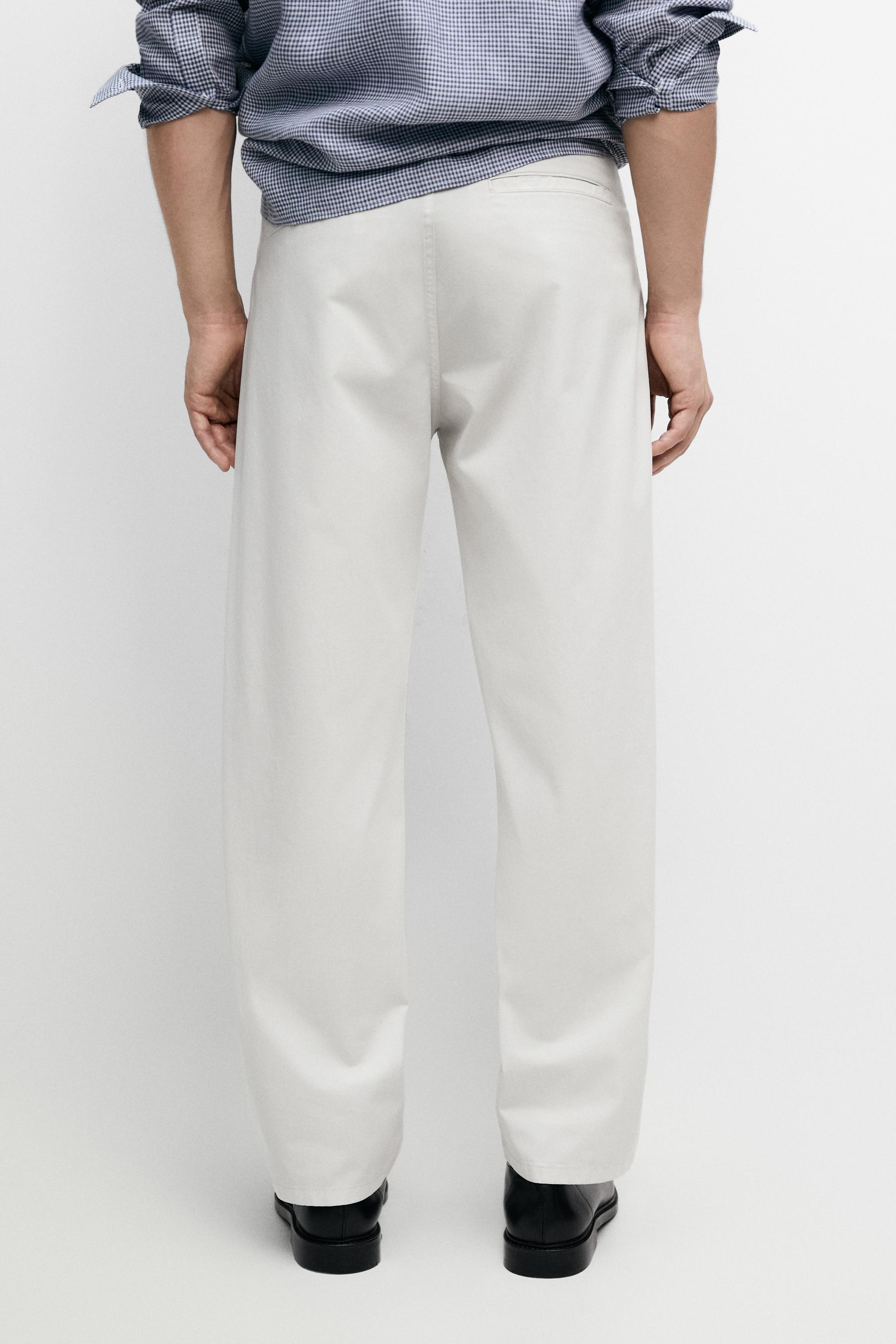 Barrel fit poplin denim-effect pants