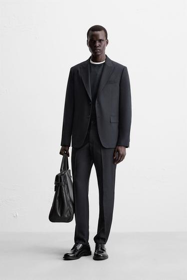 HERRINGBONE SUIT TROUSERS - Navy blue by Zara