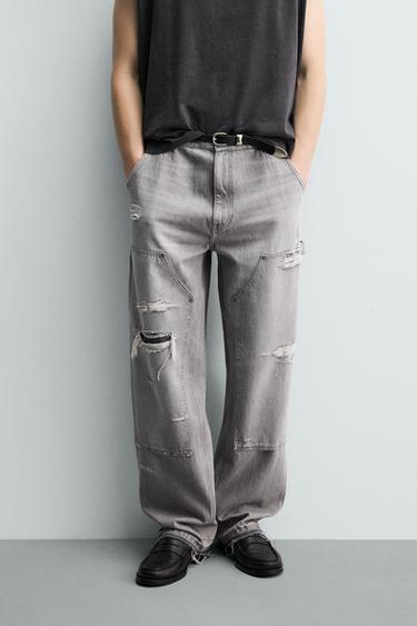 Zara RELAXED FIT CARPENTER JEANS - Charcoal