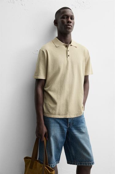 KNITTED LINEN BLEND POLO SHIRT - Beige by Zara