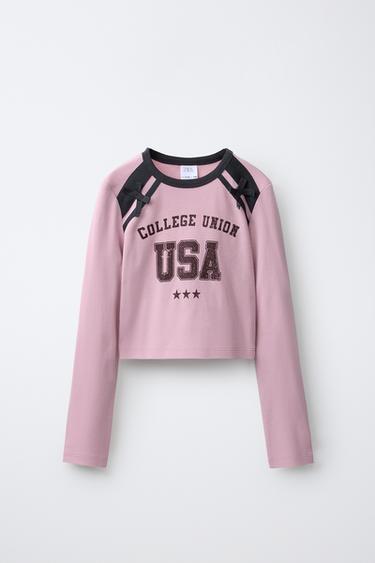 CAMISETA VARSITY LAZOS - Rosa de Zara