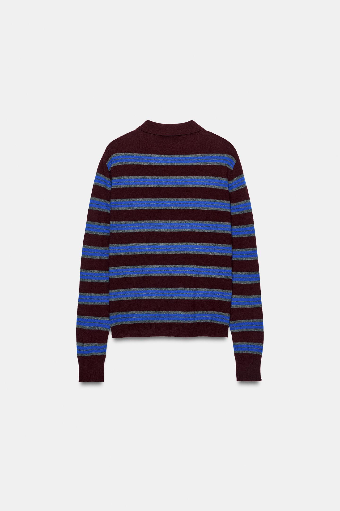 Женское поло Zara Extra-Soft 100% Wool Striped Polo, цвет: Бордовый — фото 5