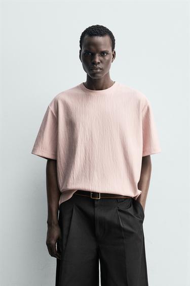 RELAXED FIT TEXTURED T-SHIRT - Pink by Zara