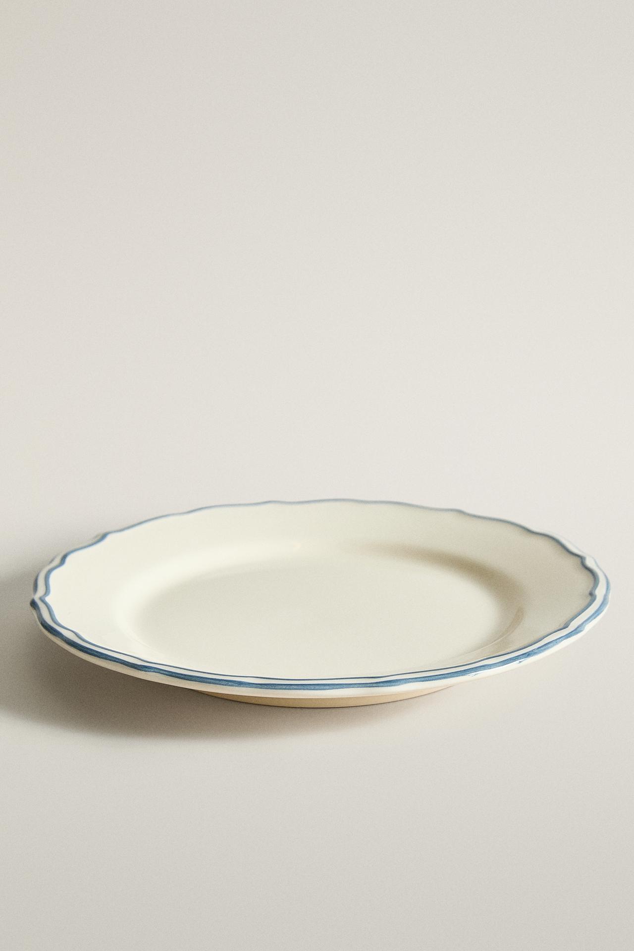 WAVY EARTHENWARE DESSERT PLATE WITH RIM — Blue
