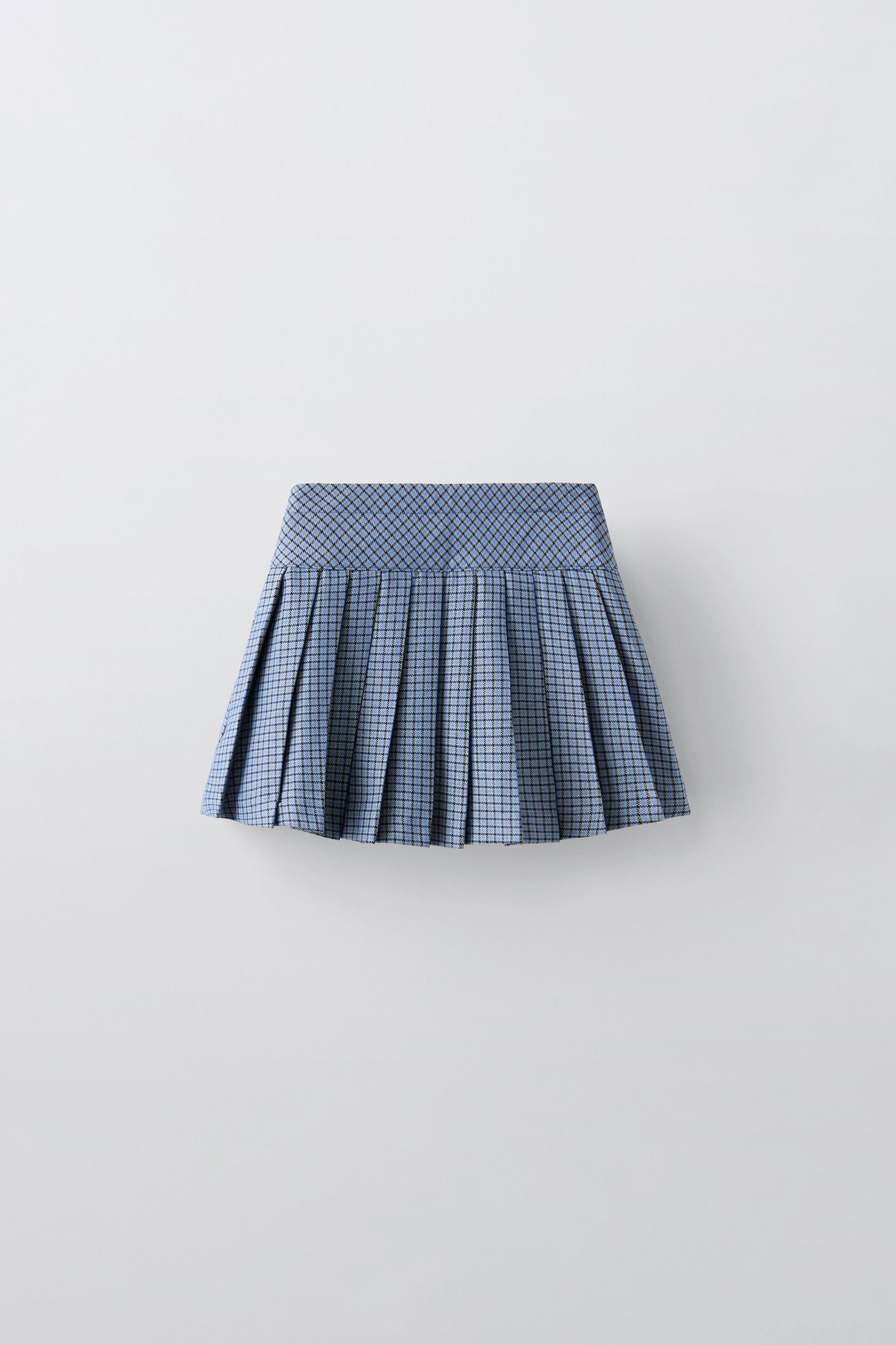 Zara Plaid Box Pleat Skirt Blue Kids