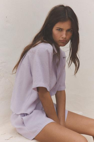 Zara FLOWY SHORTS WITH BUTTONS - Light mauve