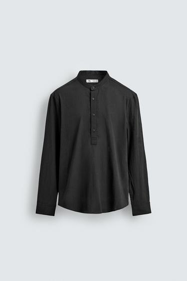 Zara 皺褶效果棉質 polo 衫 - 碳色
