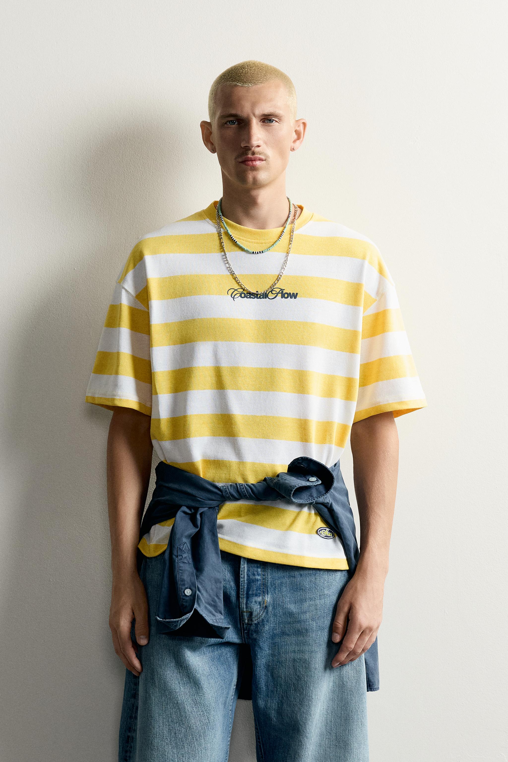 RELAXED FIT STRIPED TEXT T-SHIRT