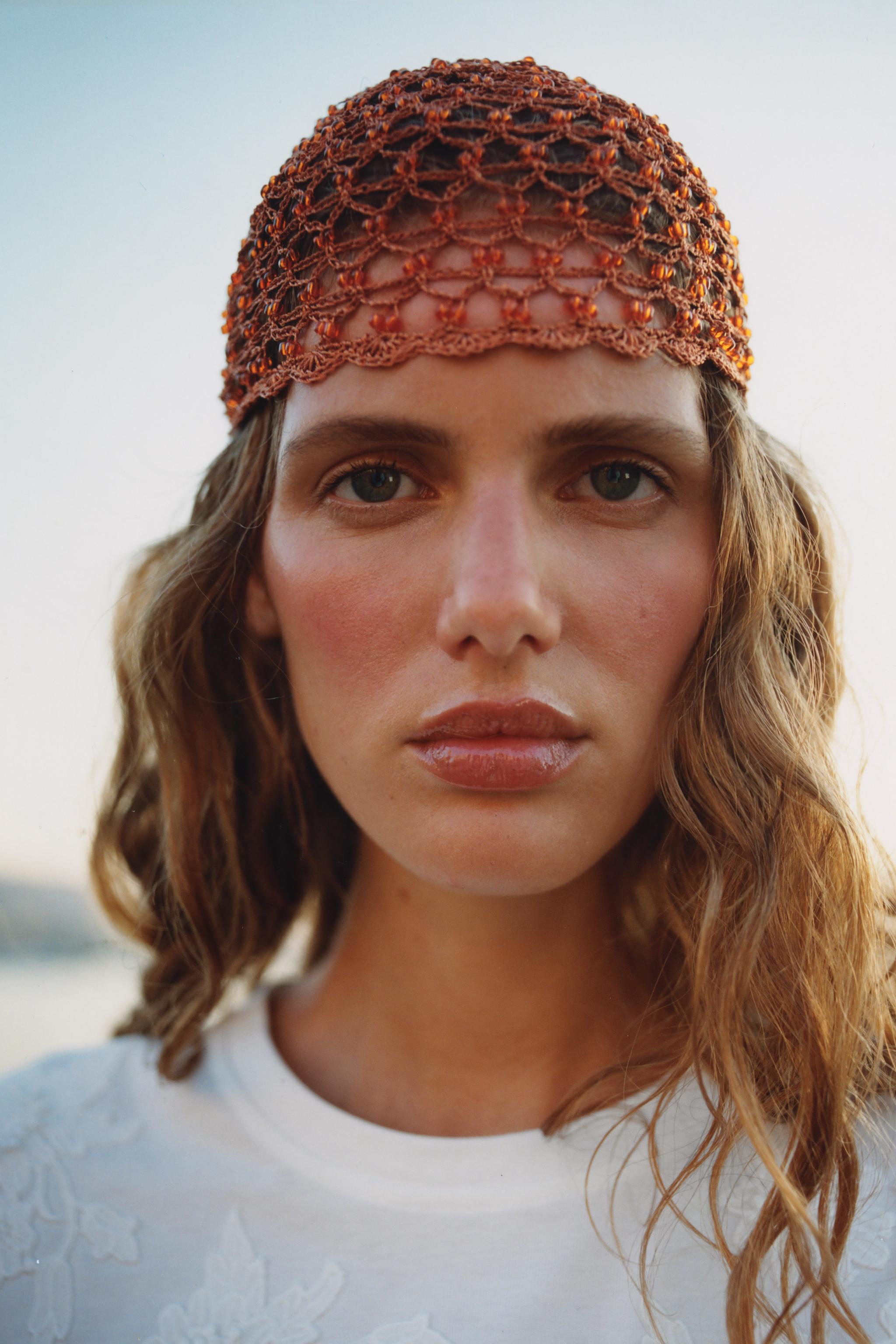 CROCHET BEADED CAP — Orange