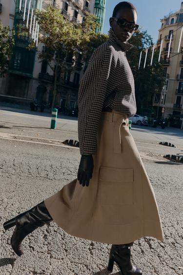 BELTED CARGO MIDI SKIRT - Sand by Zara