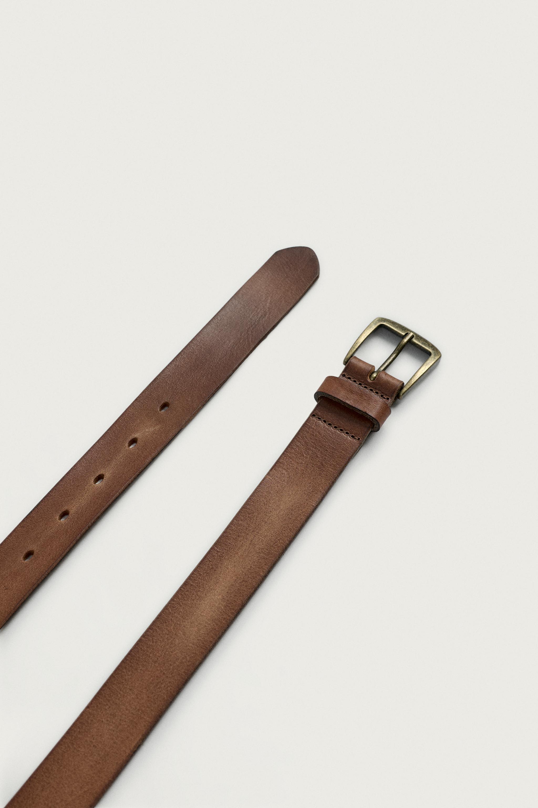 VINTAGE EFFECT LEATHER BELT — Leather